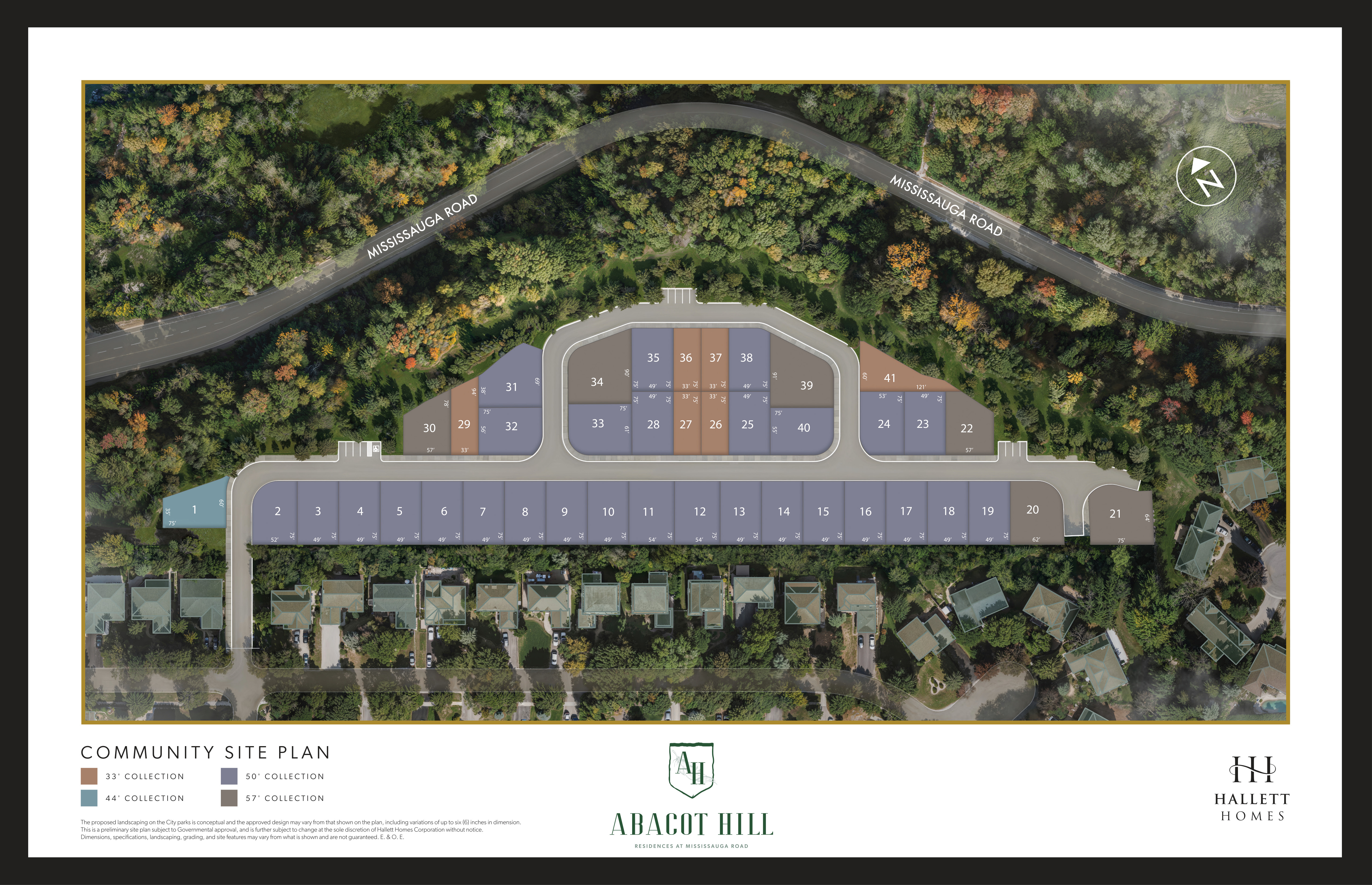Abacot Hill community site plan showing residential lots along Mississauga Road